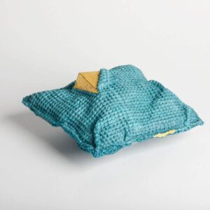 Blue textured glass and gold sculpture
