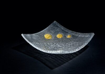 Handmade glass bowl in clear textured glass and gold