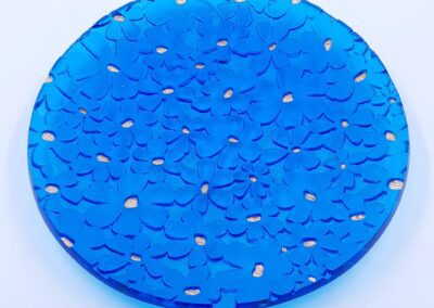 Handmade Blue Glass Bowl with Daisy Print