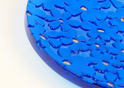 Handmade Blue Glass Bowl with Daisy Print