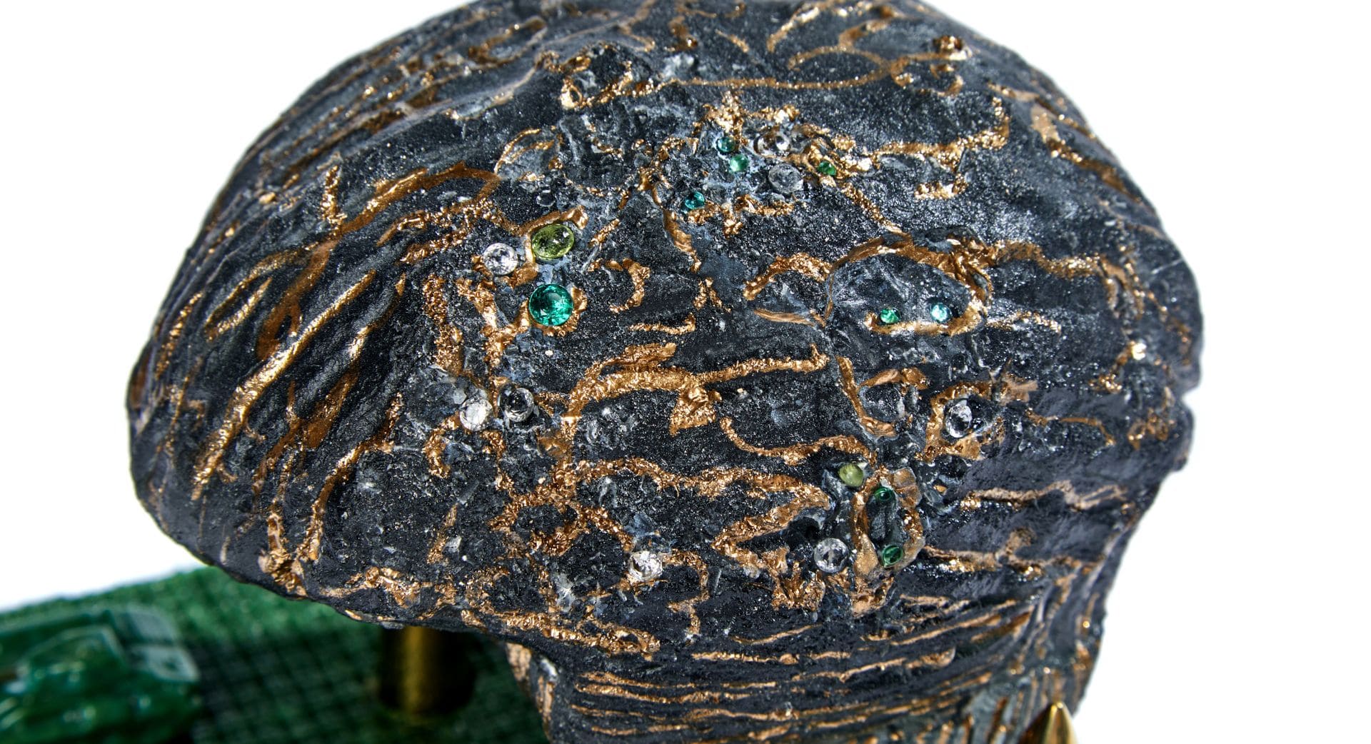 A glass scultprue of a jewel encrusted brain -by Deborah Timperley and part of her ode to Alzheimer's series