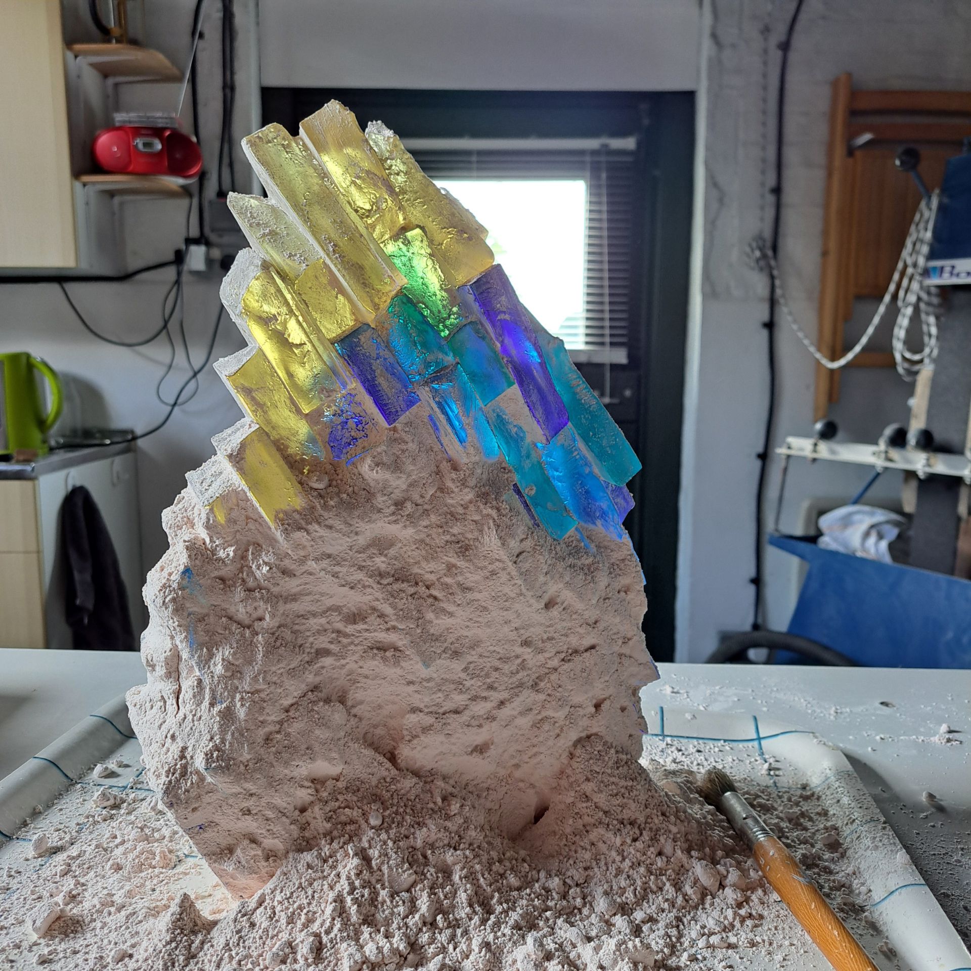 Glass-Artist-Deborah-Timperley-2025-1 Sunlight through water - Fired, cleaning away plaster