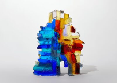 Handmade Art Glass Sculpture inspired by a harbour on a summer’s day under a blue sky by International Glass Maker Deborah Timperley