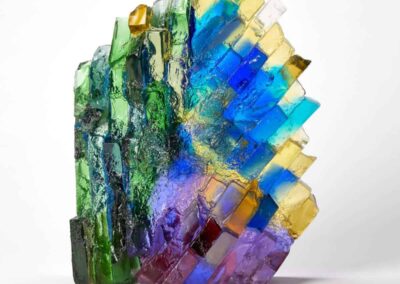 Woodland glade with bluebells in sunshine Landscape glass sculpture by Deborah Timperley.