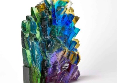 Woodland glade with bluebells in sunshine Landscape glass sculpture by Deborah Timperley.