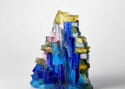 Alpine Waterfall in Crisp Noon Light Glass Landscape Sculpture by Deborah Timperley