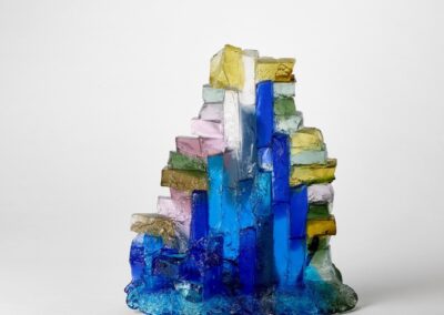 Alpine Waterfall in Crisp Noon Light Glass Landscape Sculpture by Deborah Timperley