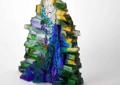 Woodland glade with bluebells in sunshine Landscape glass sculpture by Deborah Timperley.
