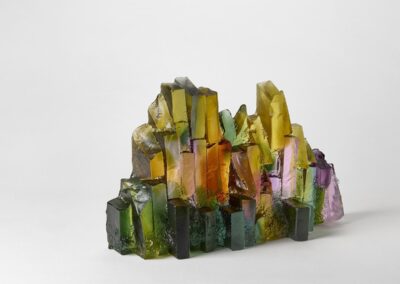 Alpine Waterfall in Crisp Noon Light Glass Landscape Sculpture by Deborah Timperley