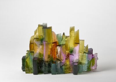Alpine Waterfall in Crisp Noon Light Glass Landscape Sculpture by Deborah Timperley
