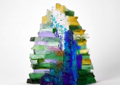 Woodland glade with bluebells in sunshine Landscape glass sculpture by Deborah Timperley.